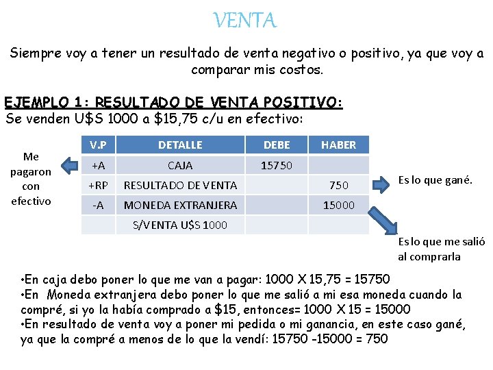 VENTA Siempre voy a tener un resultado de venta negativo o positivo, ya que