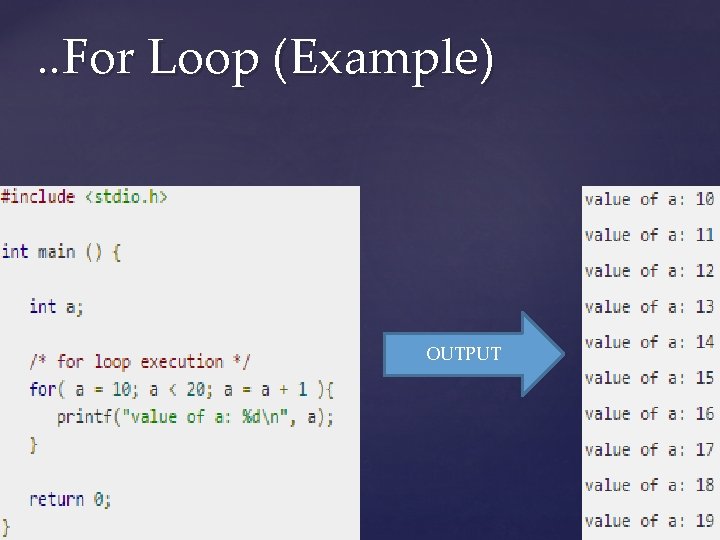 . . For Loop (Example) OUTPUT 