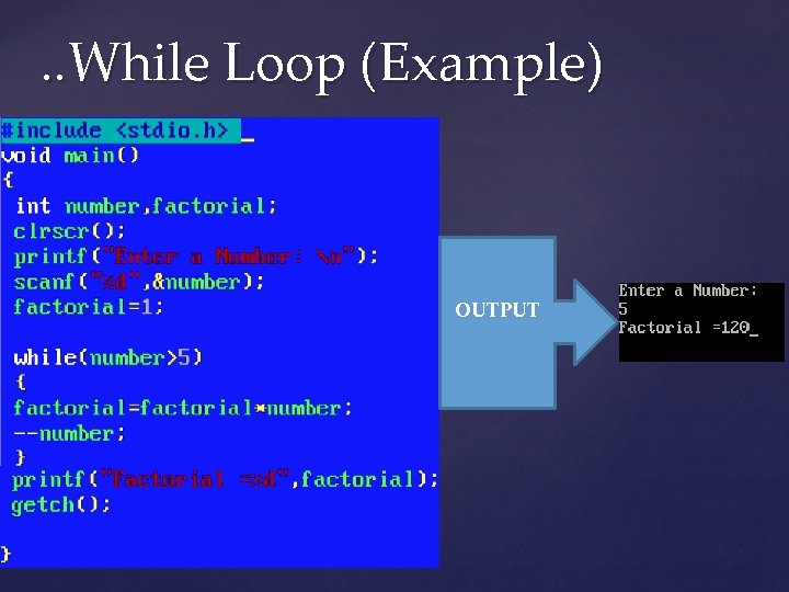 . . While Loop (Example) OUTPUT 