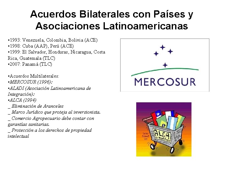 Acuerdos Bilaterales con Países y Asociaciones Latinoamericanas • 1993: Venezuela, Colombia, Bolivia (ACE) •