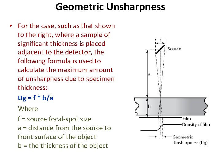 Geometric Unsharpness • For the case, such as that shown to the right, where