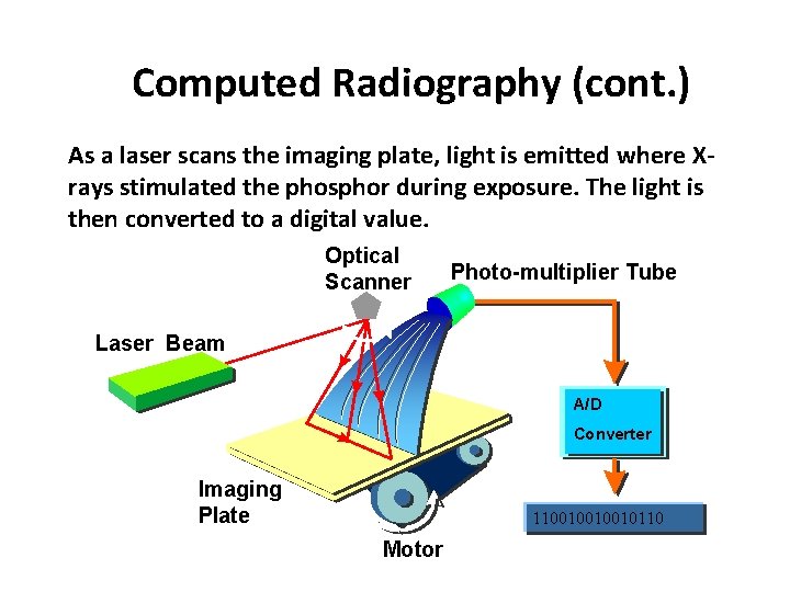 Computed Radiography (cont. ) As a laser scans the imaging plate, light is emitted