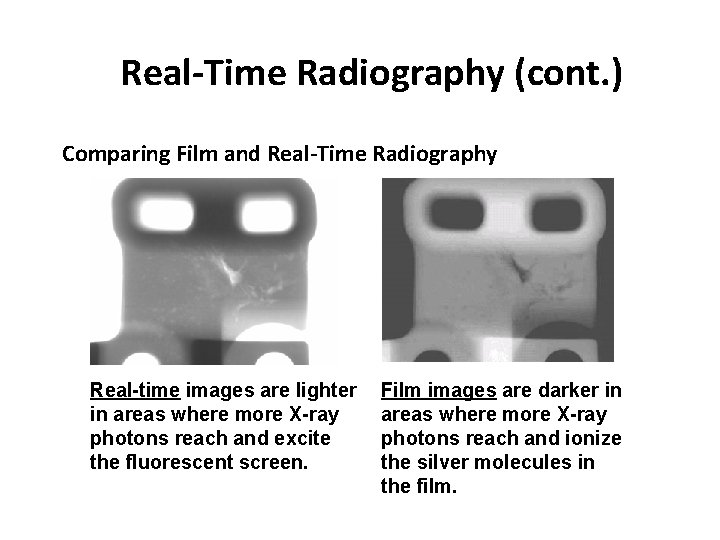 Real-Time Radiography (cont. ) Comparing Film and Real-Time Radiography Real-time images are lighter in