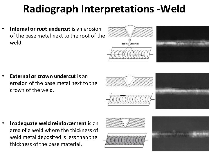 Radiograph Interpretations -Weld • Internal or root undercut is an erosion of the base