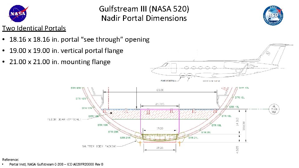 Gulfstream III (NASA 520) Nadir Portal Dimensions Two Identical Portals • 18. 16 x