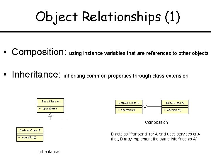Object Relationships (1) • Composition: using instance variables that are references to other objects