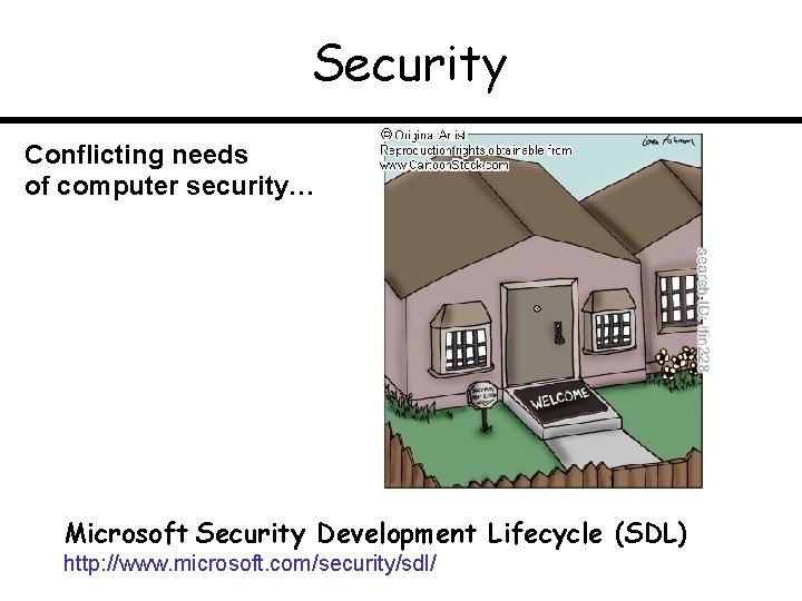 Security Conflicting needs of computer security… Microsoft Security Development Lifecycle (SDL) http: //www. microsoft.