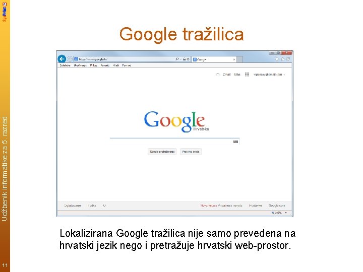 Udžbenik informatike za 5. razred Google tražilica Lokalizirana Google tražilica nije samo prevedena na