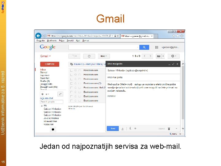 Udžbenik informatike za 5. razred Gmail Jedan od najpoznatijih servisa za web-mail. 15 