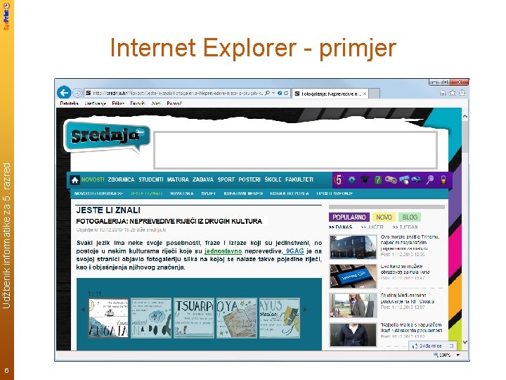 Udžbenik informatike za 5. razred Internet Explorer - primjer 6 