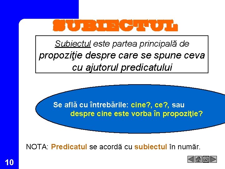 SUBIECTUL Subiectul este partea principală de propoziţie despre care se spune ceva cu ajutorul