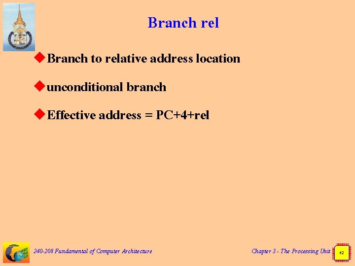 Branch rel u. Branch to relative address location uunconditional branch u. Effective address =