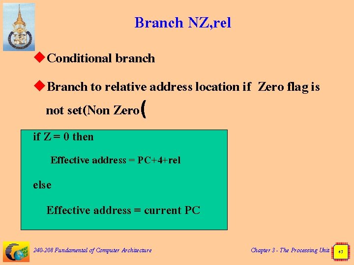 Branch NZ, rel u. Conditional branch u. Branch to relative address location if not