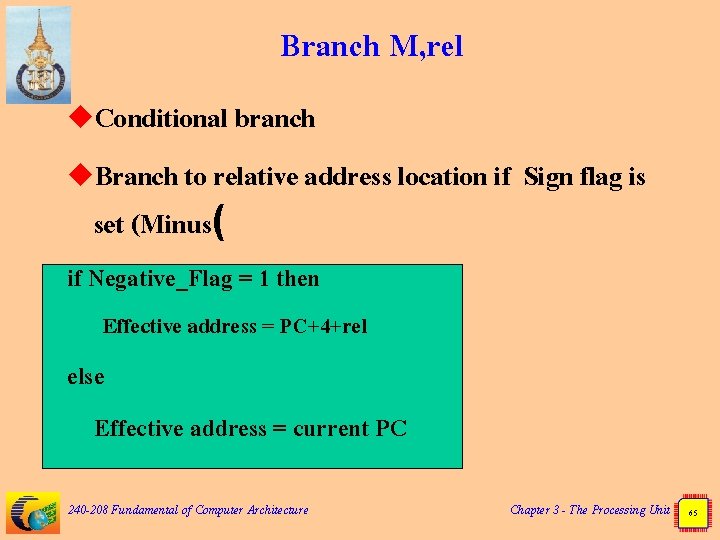 Branch M, rel u. Conditional branch u. Branch to relative address location if set
