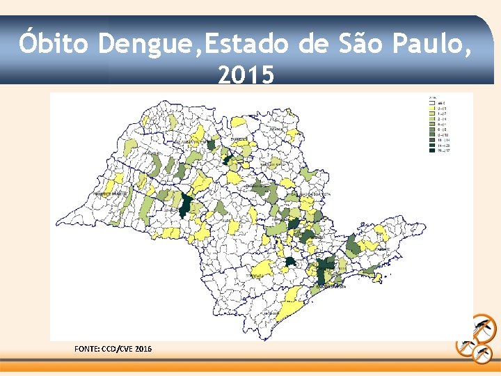 Óbito Dengue, Estado de São Paulo, 2015 FONTE: CCD/CVE 2016 