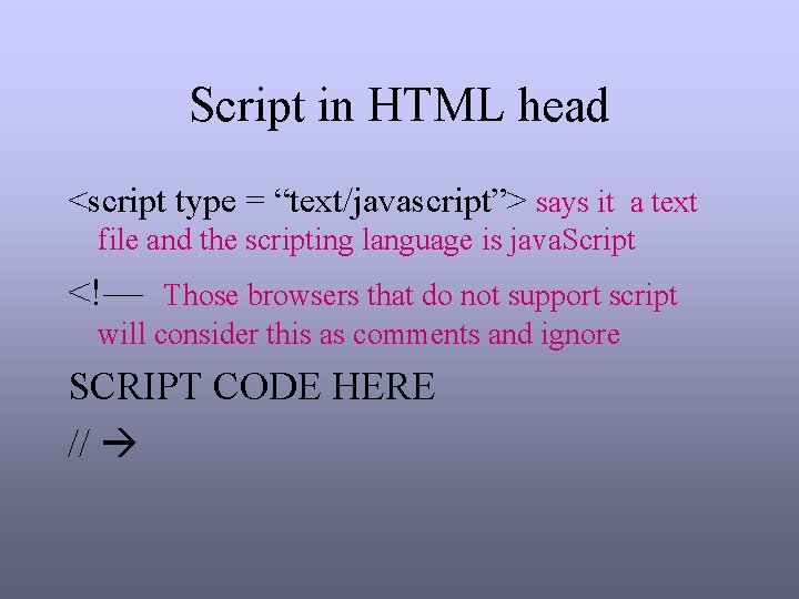 Script in HTML head <script type = “text/javascript”> says it a text file and Script in HTML head <script type = “text/javascript”> says it a text file and