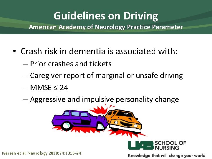 Guidelines on Driving American Academy of Neurology Practice Parameter • Crash risk in dementia