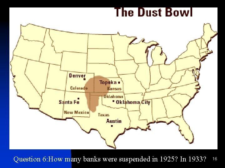 Question 6: How many banks were suspended in 1925? In 1933? 16 