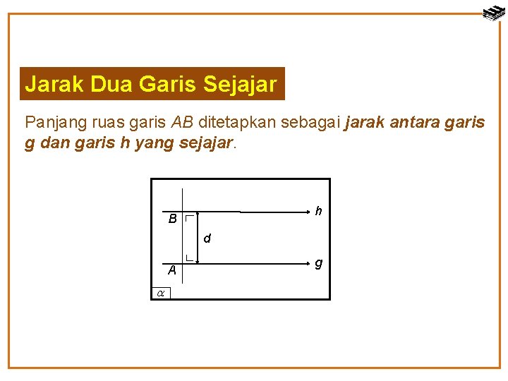 Jarak Dua Garis Sejajar Panjang ruas garis AB ditetapkan sebagai jarak antara garis g