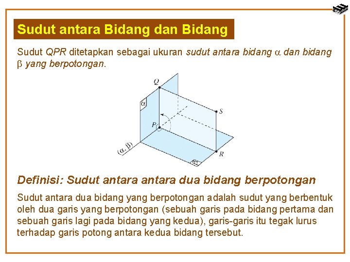 Sudut antara Bidang dan Bidang Sudut QPR ditetapkan sebagai ukuran sudut antara bidang dan