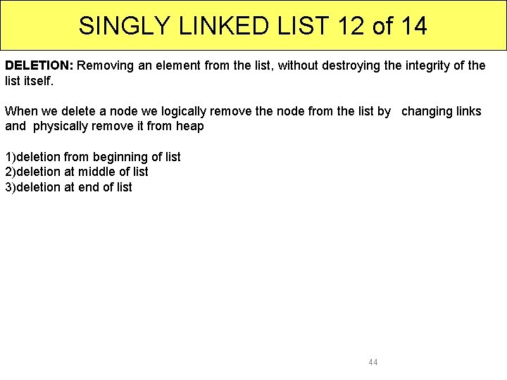 SINGLY LINKED LIST 12 of 14 DELETION: Removing an element from the list, without