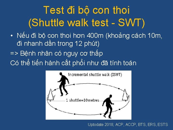 Test đi bộ con thoi (Shuttle walk test - SWT) • Nếu đi bộ