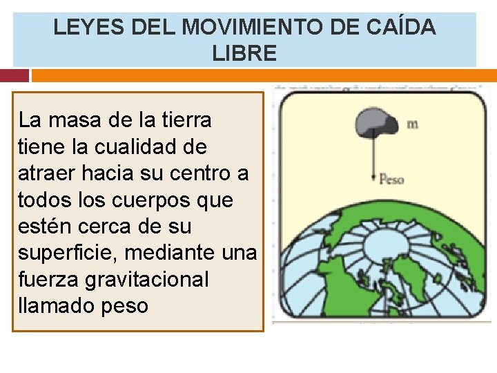 LEYES DEL MOVIMIENTO DE CAÍDA LIBRE La masa de la tierra tiene la cualidad