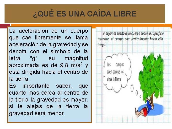 ¿QUÉ ES UNA CAÍDA LIBRE La aceleración de un cuerpo que cae libremente se