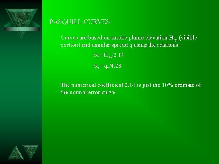 PASQUILL CURVES Curves are based on smoke plume elevation Hsp (visible portion) and angular