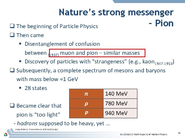 Nature’s strong messenger – Pion q The beginning of Particle Physics q Then came