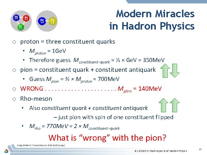 Modern Miracles in Hadron Physics o proton = three constituent quarks • Mproton ≈