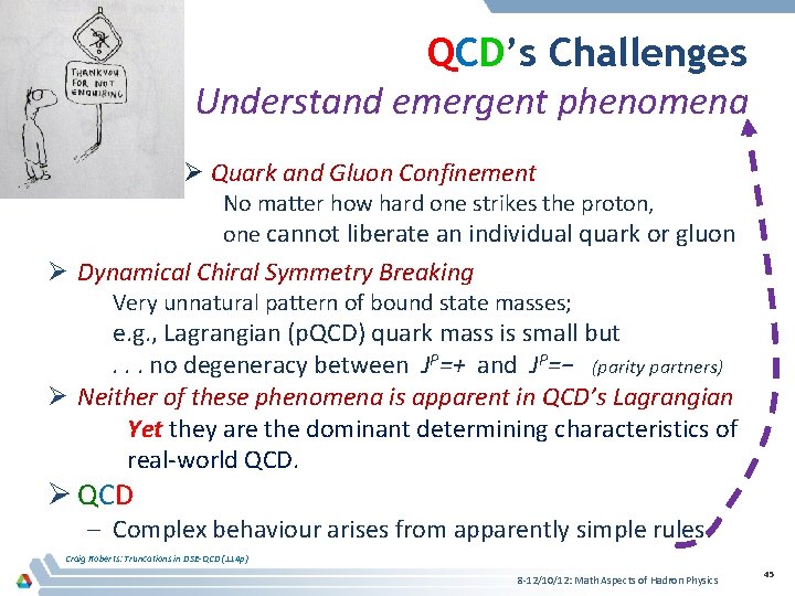 QCD’s Challenges Understand emergent phenomena Ø Quark and Gluon Confinement No matter how hard