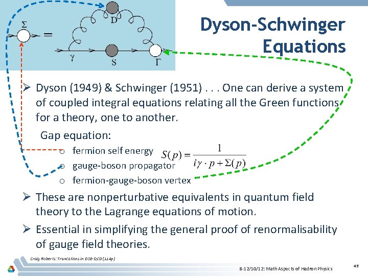 Dyson-Schwinger Equations Ø Dyson (1949) & Schwinger (1951). . . One can derive a