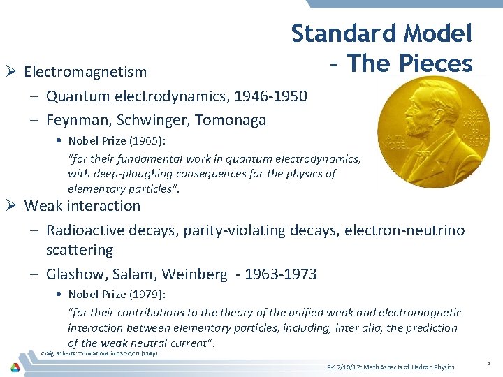 Standard Model - The Pieces Ø Electromagnetism – Quantum electrodynamics, 1946 -1950 – Feynman,