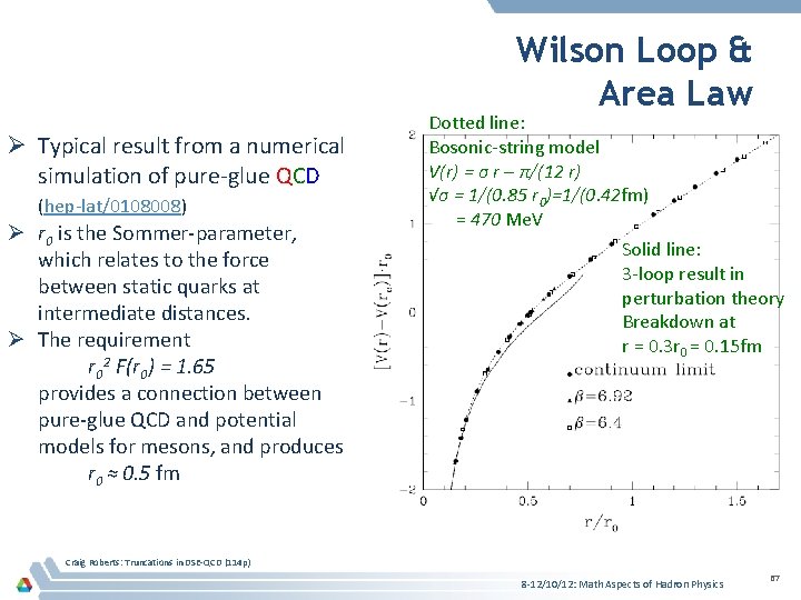 Wilson Loop & Area Law Ø Typical result from a numerical simulation of pure-glue