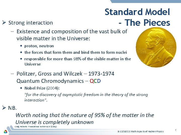 Standard Model - The Pieces Ø Strong interaction – Existence and composition of the