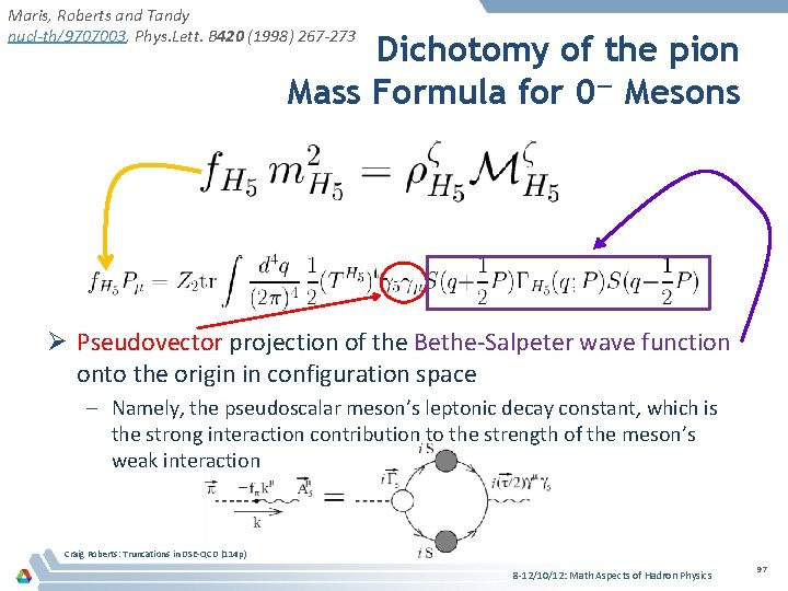 Maris, Roberts and Tandy nucl-th/9707003, Phys. Lett. B 420 (1998) 267 -273 Dichotomy of
