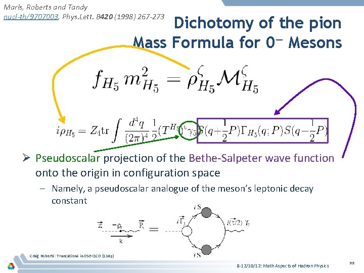 Maris, Roberts and Tandy nucl-th/9707003, Phys. Lett. B 420 (1998) 267 -273 Dichotomy of