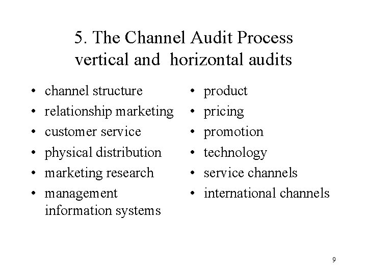5. The Channel Audit Process vertical and horizontal audits • • • channel structure