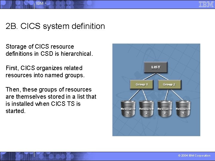 IBM ^ 2 B. CICS system definition Storage of CICS resource definitions in CSD