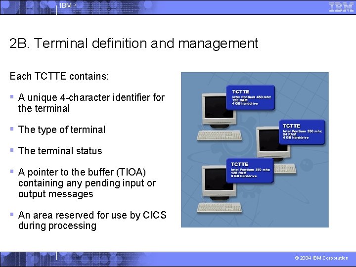 IBM ^ 2 B. Terminal definition and management Each TCTTE contains: § A unique