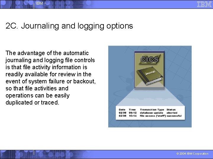 IBM ^ 2 C. Journaling and logging options The advantage of the automatic journaling