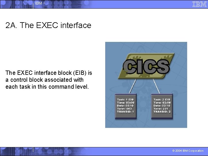 IBM ^ 2 A. The EXEC interface block (EIB) is a control block associated