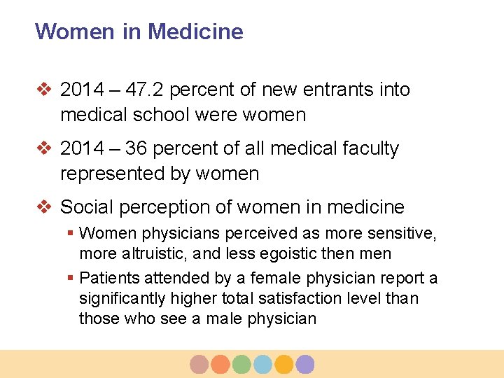 Women in Medicine v 2014 – 47. 2 percent of new entrants into medical