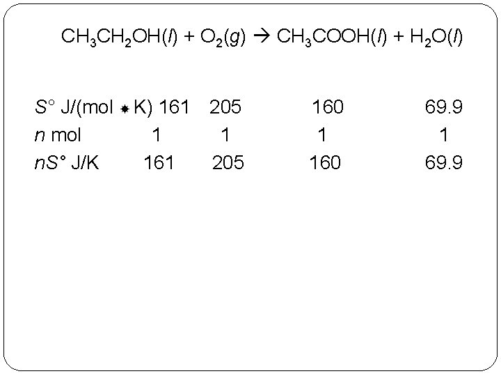 CH 3 CH 2 OH(l) + O 2(g) CH 3 COOH(l) + H 2