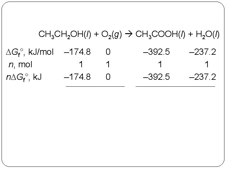 CH 3 CH 2 OH(l) + O 2(g) CH 3 COOH(l) + H 2