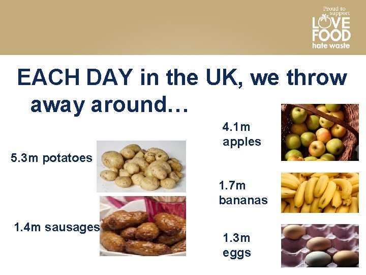 EACH DAY in the UK, we throw away around… 4. 1 m apples 5.