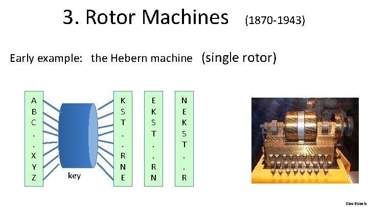 3. Rotor Machines (1870 -1943) Early example: the Hebern machine (single rotor) A B