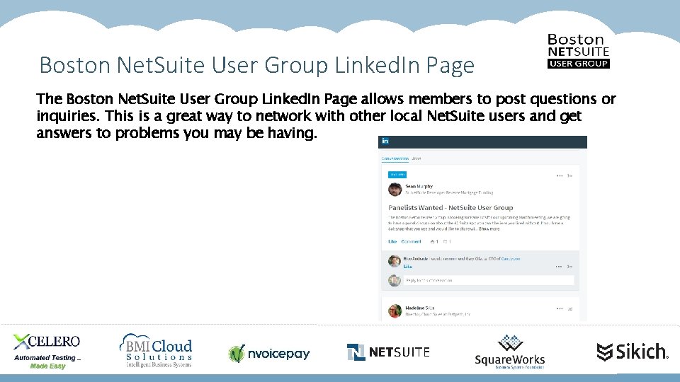 Boston Net. Suite User Group Linked. In Page The Boston Net. Suite User Group