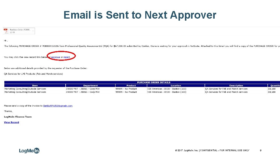 Email is Sent to Next Approver © 2017, Log. Me. In, Inc. | CONFIDENTIAL